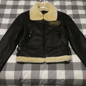 Women’s brown worn leather Von Dutch Retro jacket